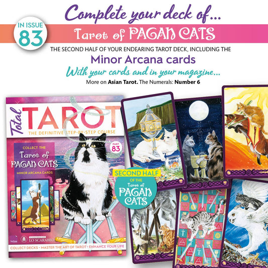 Magazine cover featuring Tarot of Pagan Cats with tarot cards and a cat on the cover.