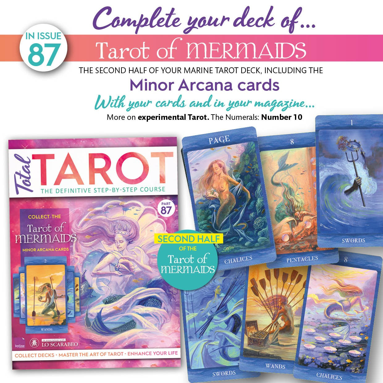 Magazine cover with Tarot of Mermaids cards and promotional text for Issue 87.